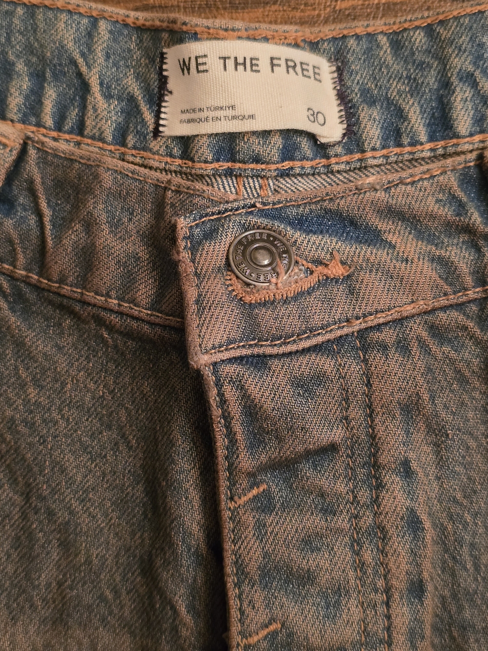 NWOT We The Free Good Luck Blue/Brown Barrel Jeans - 30 - Picture 4 of 4